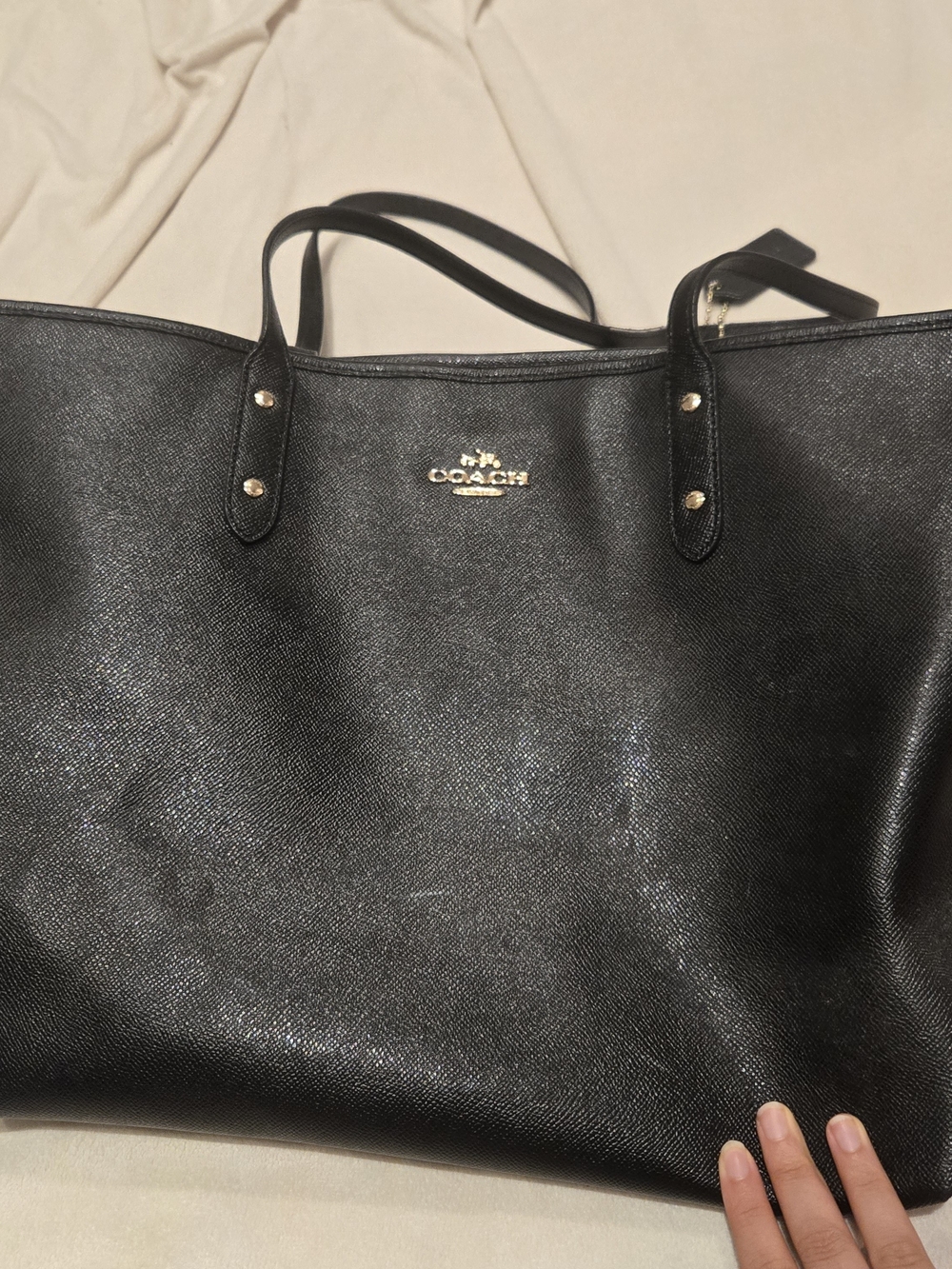 Black Tote Bag Gold Tone Hardware FLAWS